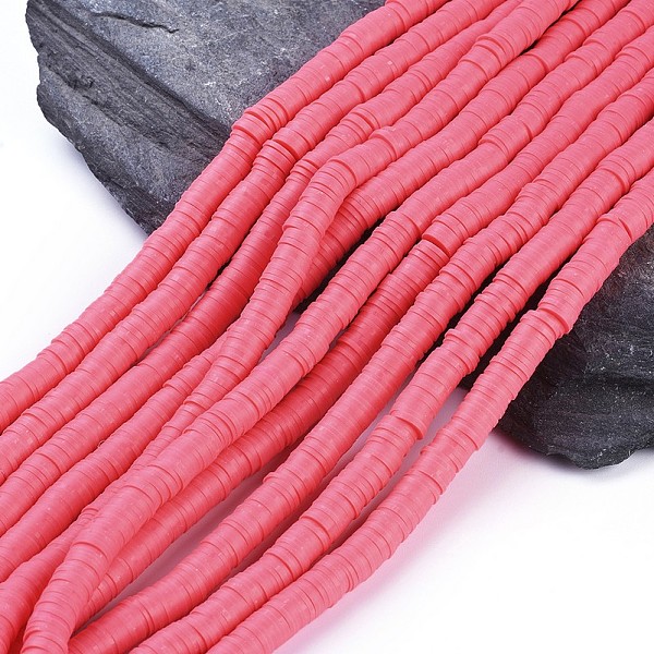 

PandaHall Flat Round Handmade Polymer Clay Beads, Disc Heishi Beads for Hawaiian Earring Bracelet Necklace Jewelry Making, Salmon, 8x0.5~1mm..., Red