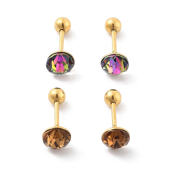 

PandaHall 2 Pairs 2 Colors Real 14K Gold Plated 304 Stainless Steel Rhinestone Stud Earrings, Flat Round, Mixed Color, 6mm, 1 Pair/color..., Multicolor
