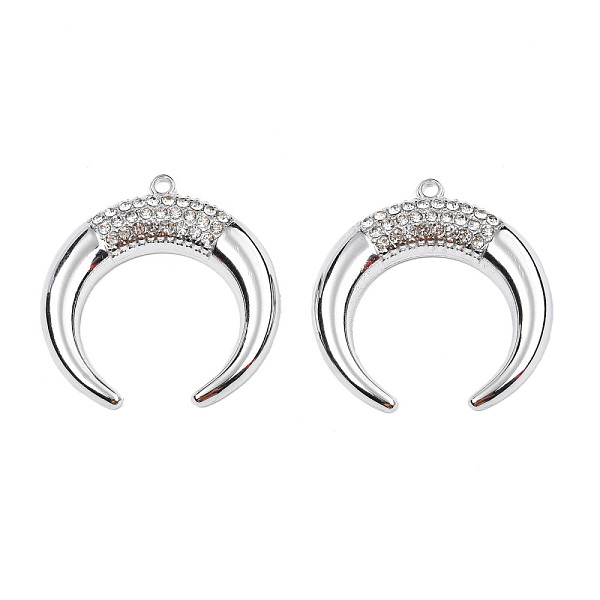 

PandaHall 304 Stainless Steel Pendants, with Crystal Rhinestone, Double Horn/Crescent Moon, Stainless Steel Color, 26x25x3.5mm, Hole: 1.2mm..., Clear