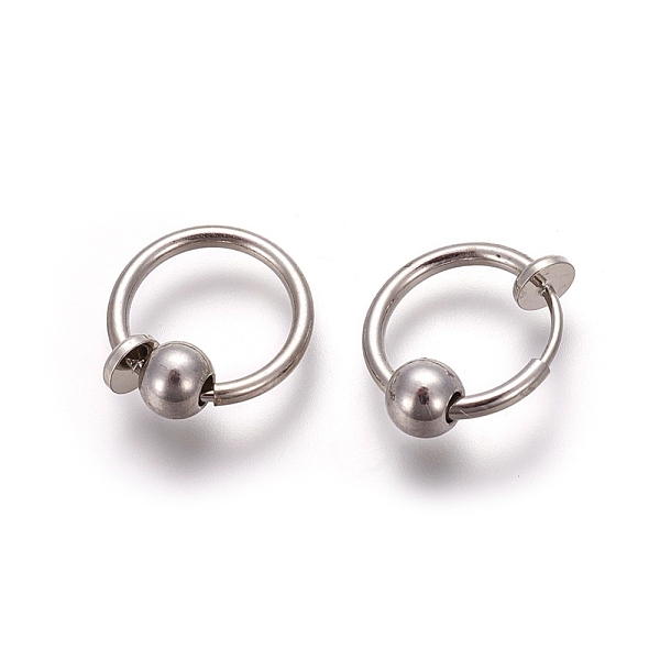 

PandaHall Electroplate Brass Retractable Clip-on Earrings, Non Piercing Spring Hoop Earrings, Cartilage Earring, with Removable Beads..., White