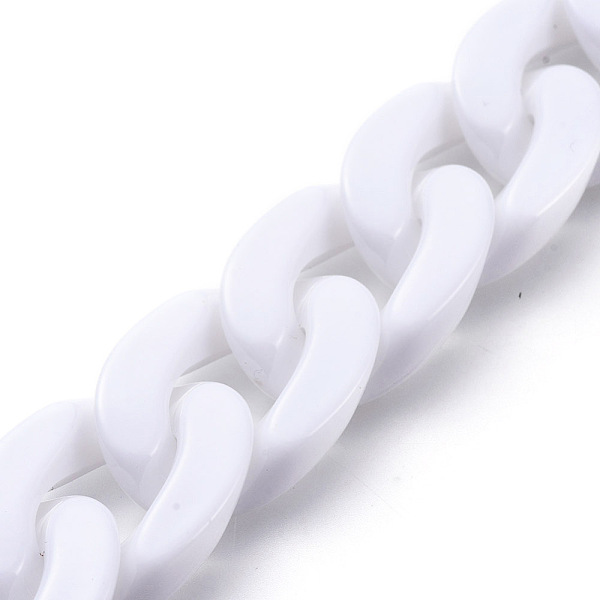 

PandaHall Handmade Opaque Acrylic Curb Chains, Twisted Chain, Oval, for Jewelry Making, White, Link: 30x21x6mm, 39.37 inch(1m)/strand...