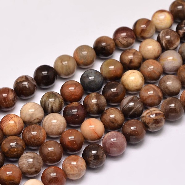 

PandaHall Natural Petrified Wood Round Bead Strands, 8mm, Hole: 1mm, about 47pcs/strand, 15 inch Petrified Wood Round