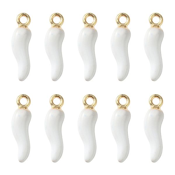 

PandaHall Alloy Enamel Pendants, Cadmium Free & Nickel Free & Lead Free, Light Gold, Hot Horn of Plenty/Italian Horn Cornicello Charms..., White