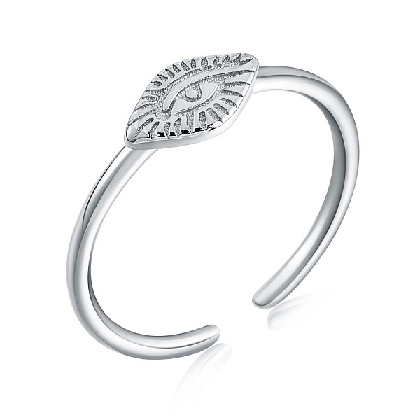 

PandaHall Rhodium Plated 925 Sterling Silver Horse Eye Open Cuff Ring for Women, Platinum, US Size 4 1/4(15mm) Sterling Silver Horse Eye
