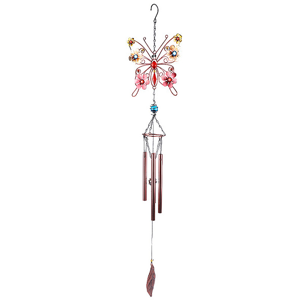 

PandaHall Aluminum Tube Wind Chimes, Glass & Iron Art Pendant Decorations, with Acrylic, Butterfly, Colorful, 410x180mm Iron Butterfly