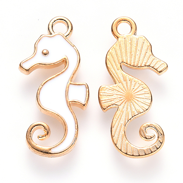 

PandaHall Alloy Enamel Pendants, Sea Horse, Light Gold, White, 21x11x2mm, Hole: 1.6mm Alloy+Enamel Sea Horse White