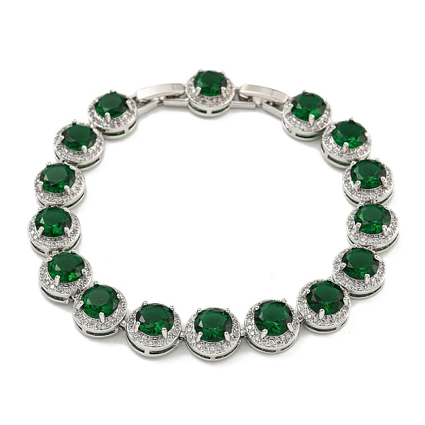 

PandaHall Rack Plating Brass Pave Cubic Zirconia Flat Round Links Bracelets for Women, Platinum, Green, 7-7/8 inch(20.1cm) Cubic Zirconia...