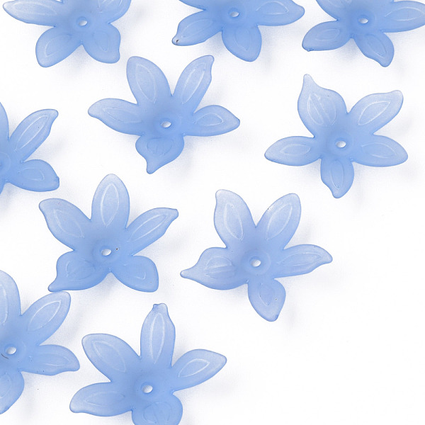 

PandaHall Transparent Acrylic Beads, Frosted, Flower, Cornflower Blue, 26x27x6mm, Hole: 1.8mm, about 980pcs/500g Acrylic Flower