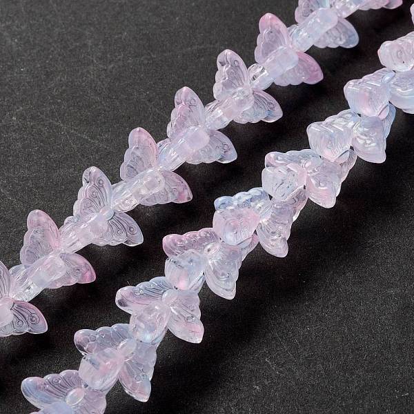 

PandaHall Transparent Glass Beads Strand, Butterfly, Pearl Pink, 8x15x4.5mm, Hole: 1mm, about 60pcs/strand, 13.78~14.17 inch(35cm~36cm)...