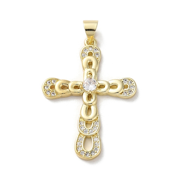 

PandaHall Brass Micro Pave Cubic Zirconia Pendants, Cross, Real 18K Gold Plated, 32x23x4mm, Hole: 5x4mm Brass+Cubic Zirconia Cross Clear