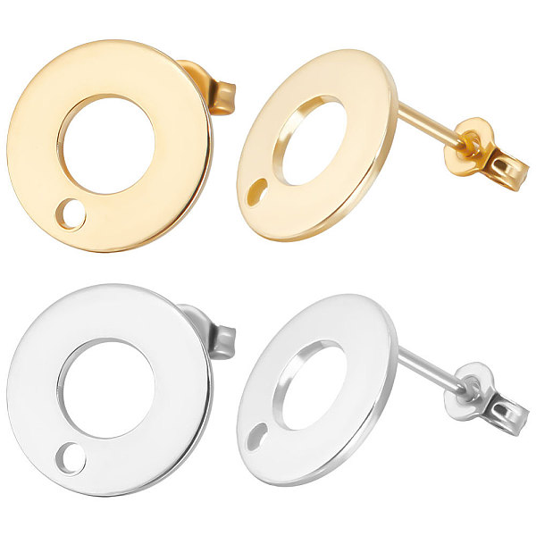 

PandaHall Beebeecraft 60Pcs 2 Color 304 Stainless Steel Donut Stud Earring Findings, with 60Pcs Ear Nuts, Golden & Stainless Steel Color...
