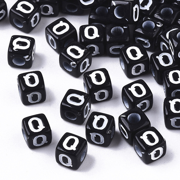 

PandaHall Opaque Acrylic Beads, Horizontal Hole, Alphabet Style, Cube, Black & White, Letter.Q, 5x5x5mm, Hole: 2mm, about 180pcs/18g Acrylic...