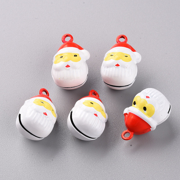 PandaHall Christmas Baking Painted Brass Bell Pendants, Father Christmas, White, 22.5x15.5x14.5mm, Hole: 2mm Brass Human White