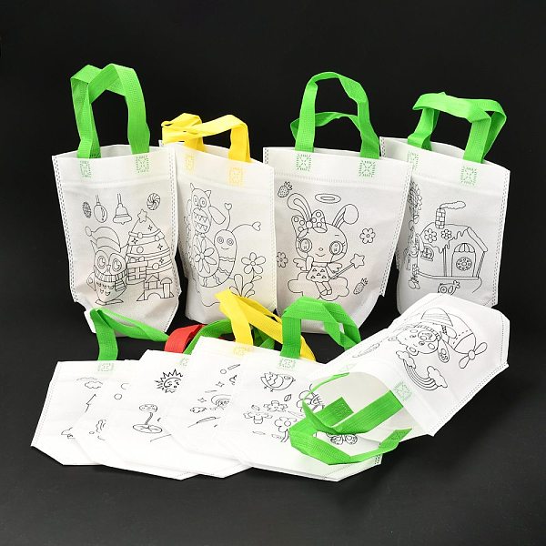 

PandaHall Rectangle Non-Woven DIY Environmental Scribble Bags, with Handles, for Children DIY Crafts Making, Mixed Patterns, 360mm Cloth..., White