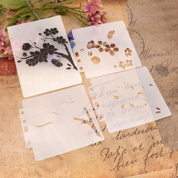 

PandaHall Plastic Painting Stencils, Drawing Template, For DIY Scrapbooking, Flower, White, 140~178x127~130mm, 4pcs/set Plastic Flower White