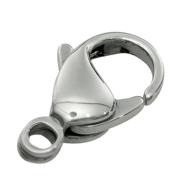 stainless steel lobster claw clasps, manual polishing, stainless steel color, 10.00x7mm, hole: 1.00mm