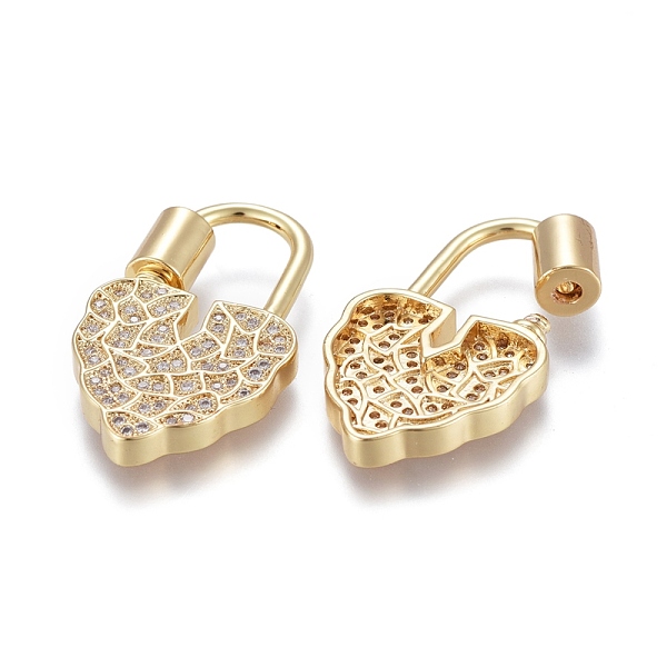 

PandaHall Brass Micro Pave Clear Cubic Zirconia Screw Carabiner Lock Charms, for Necklaces Making, Long-Lasting Plated, Heart Lock, Real 18K...
