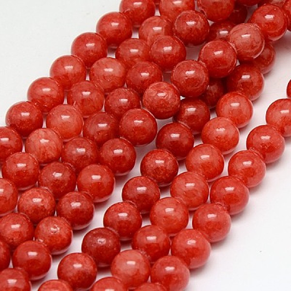 

PandaHall Natural Yellow Jade Beads Strands, Dyed, Round, Orange Red, 6mm, Hole: 1mm, about 70pcs/strand, 15.75 inch Yellow Jade Round Red