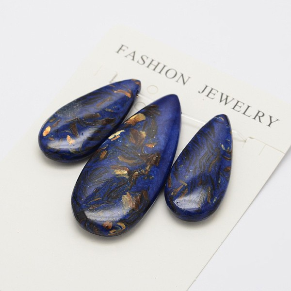 

PandaHall Assembled Synthetic Dyed Gemstone and Bronzite Pendant Sets, teardrop, Marine Blue, 35~50x15~20x6~7mm, Hole: 1.5mm Synthetic...