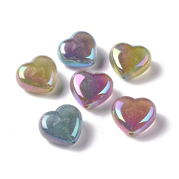 PandaHall UV Plating Rainbow Iridescent ABS Plastic Glitter Powder Beads, Heart, Mixed Color, 24.5x27x14mm, Hole: 2mm ABS Plastic Heart...