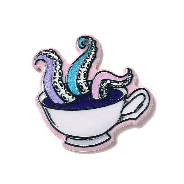 

PandaHall Printed Acrylic Pendants, Octopus Theme Charm, Cup Pattern, 35x37x2.5mm, Hole: 1.6mm Acrylic Tableware