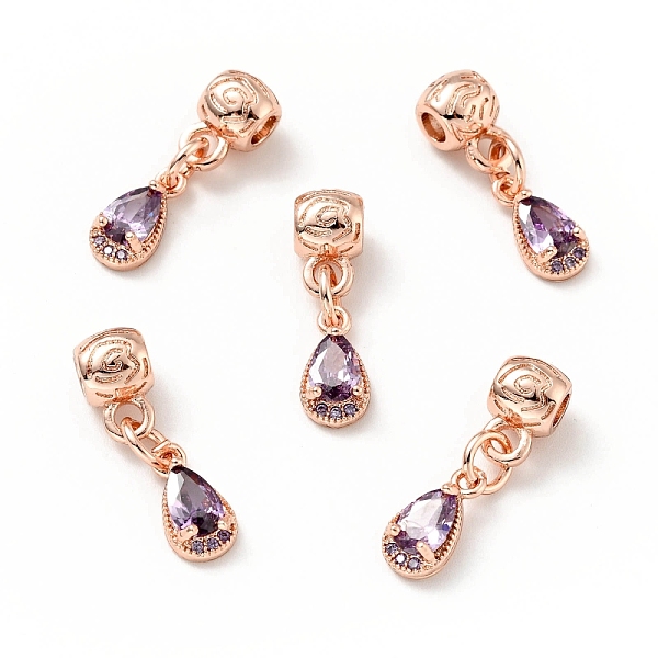

PandaHall Rack Plating Brass Micro Pave Cubic Zirconia Pendants, Cadmium Free & Lead Free, Long-Lasting Plated, Teardrop, Rose Gold, 21~22mm..., Purple