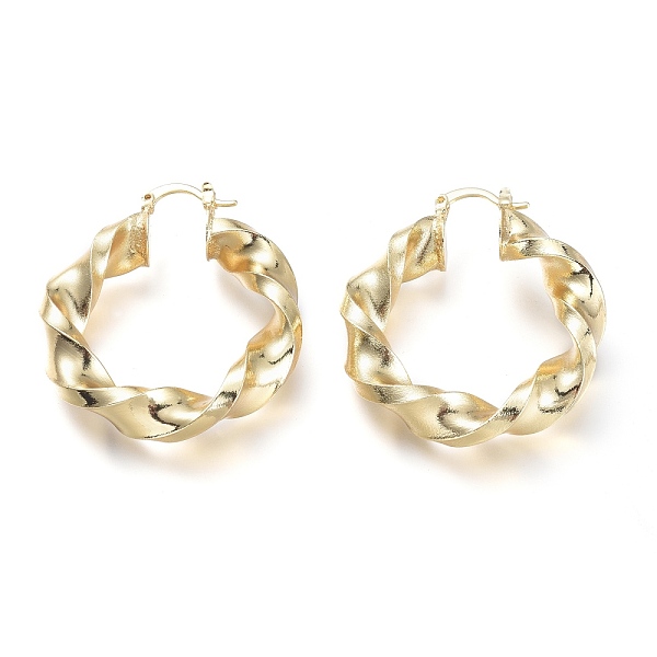 

PandaHall Brass Hoop Earrings, with 304 Stainless Steel Pins, Twisted Ring Shape, Real 18K Gold Plated, 44.5x39x8mm, Pin: 0.7x2mm Brass Ring