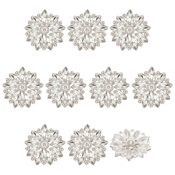 

PandaHall 10Pcs Alloy Rhinestone Shank Buttons, Flower, Silver, 26x8mm, Hole: 3mm Alloy Flower