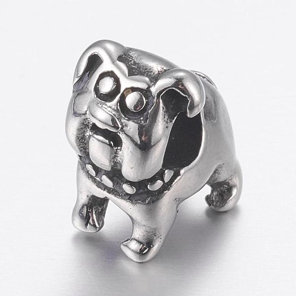 

PandaHall 304 Stainless Steel Puppy European Beads, Large Hole Beads, Bulldog Charms, Antique Silver, 12x9x14mm, Hole: 5mm 304 Stainless...
