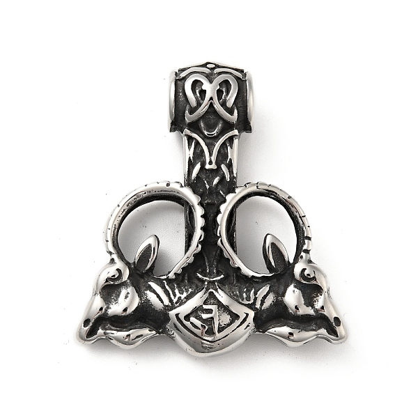 

PandaHall 304 Stainless Steel Pendants, Thor Hammer with Thors Goats, Antique Silver, 45.5x41x12mm, Hole: 7mm 304 Stainless Steel Others