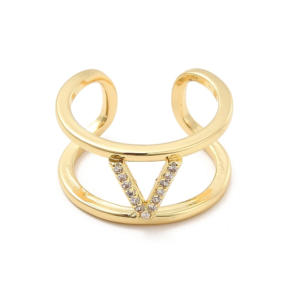 

PandaHall Clear Cubic Zirconia Initial Letter Open Cuff Ring, Real 18K Gold Plated Brass Double Line Ring for Women, Lead Free & Cadmium...