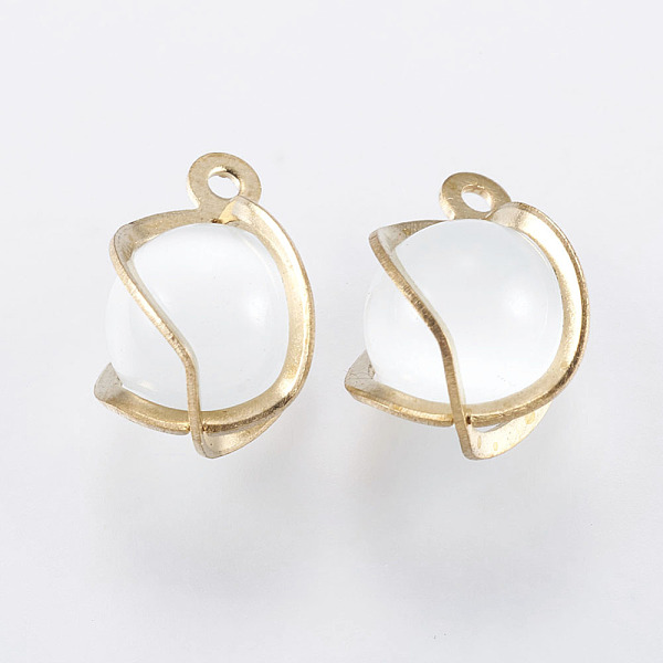 

PandaHall Cat Eye Charms, with Brass Finding, Round, Golden, White, 13.5x10mm, Hole: 1mm Brass+Cat Eye Round White