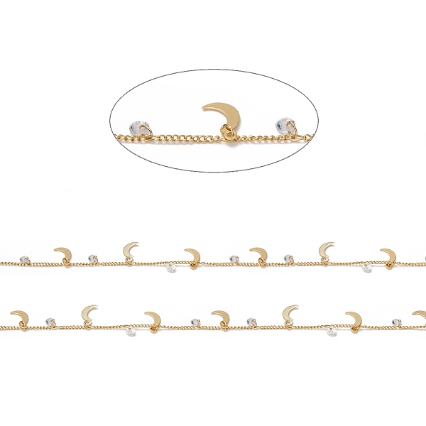 

PandaHall Handmade Brass Curb Chains, with Cubic Zirconia Charms and Spool, Long-lasting Plated, Soldered, Diamond Shapes & Moon, Golden..., Clear