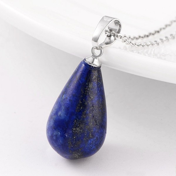 

PandaHall Teardrop Platinum Tone Brass Lapis Lazulie Pendants, 24~26x13mm, Hole: 5x8mm Lapis Lazuli Teardrop