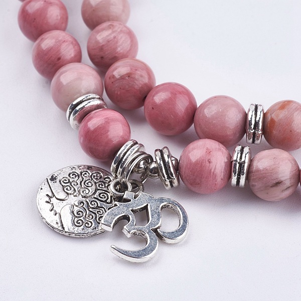 

PandaHall Natural Rhodochrosite Wrap Bracelets, with Alloy Finding, Om Symbol and Tree of Life, 36.22 inch~39.37 inch(92~100cm)...