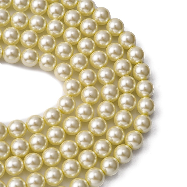 

PandaHall Glass Pearl Beads, Pearlized, Round, Beige, 10mm, Hole: 0.7~1.1mm, about 40pcs/Strand, 16''(40.64cm) Glass Round Yellow