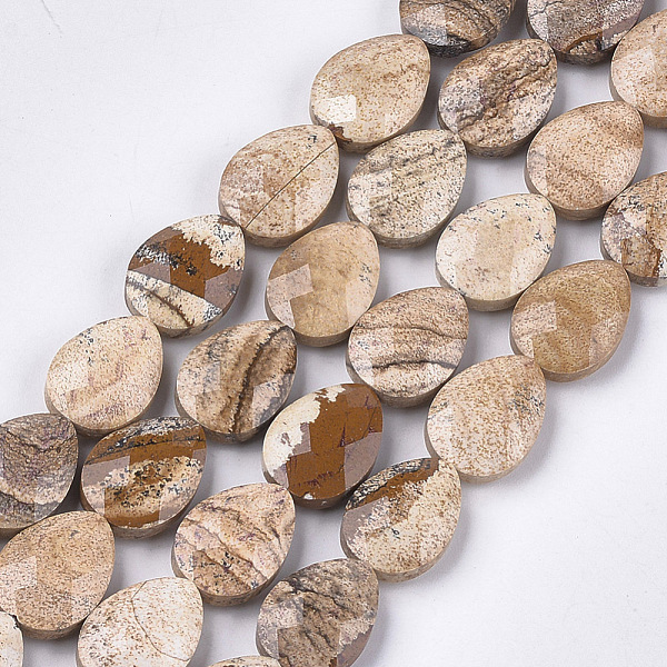 PandaHall Natural Picture Jasper Beads Strands, Faceted, teardrop, 18x13~13.5x5.5~6mm, Hole: 1.2mm, about 11pcs/strand, 7.8 inch Picture...