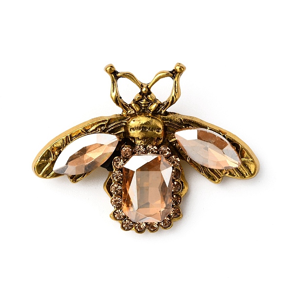 

PandaHall Rhinestone Bee Brooch Pin, Antique Golden Alloy Animal Badge for Backpack Clothes, Light Peach, 35x47x6.5mm Alloy+Rhinestone Pink