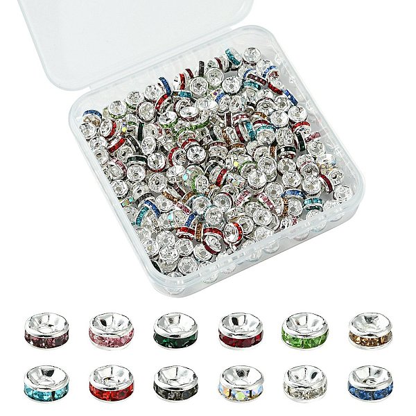 

PandaHall 240Pcs 12 Colors Brass Grade A Rhinestone Spacer Beads, Rondelle, Nickel Free, Silver, 6x3mm, Hole: 1mm, 20Pcs/color..., Multicolor