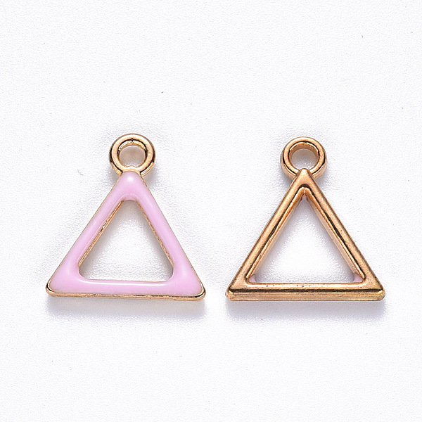 

PandaHall Alloy Enamel Charms, Triangle, Light Gold, Pink, 15x14x2mm, Hole: 1.8mm Alloy+Enamel Triangle Pink