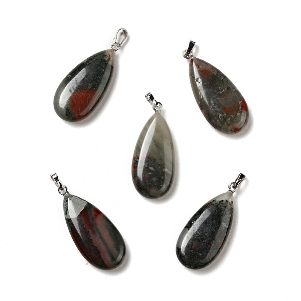

PandaHall Natural Bloodstone Pendants, with Platinum Tone Brass Findings, Teardrop, 33x15x7~7.5mm, Hole: 5x3.5mm Bloodstone Teardrop