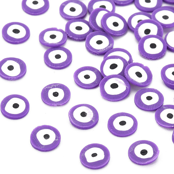 

PandaHall Handmade Polymer Clay Cabochons, Flat Round with Evil Eye, Blue Violet, 5~6x0.5~1mm, about 50000pcs/1000g Polymer Clay Evil Eye
