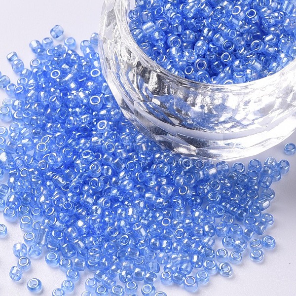 

PandaHall Glass Seed Beads, Trans. Colours Lustered, Round, Cornflower Blue, 2mm, Hole: 1mm, 30000pcs/pound Glass Blue