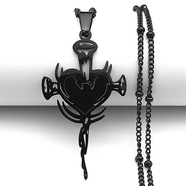 

PandaHall 304 Stainless Steel Enamel Necklaces, Heart with Knife Pendant Necklaces, Black, 19.72 inch(50.1cm) 304 Stainless Steel Heart