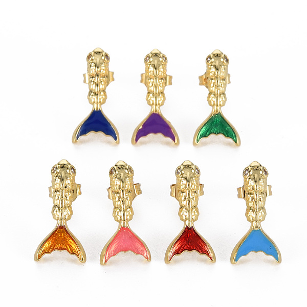 

PandaHall Cute Goldfish Real 16K Gold Plated Enamel Earrings for Girl Women, Brass Micro Pave Clear Cubic Zirconia Stud Earrings, Cadmium..., Multicolor