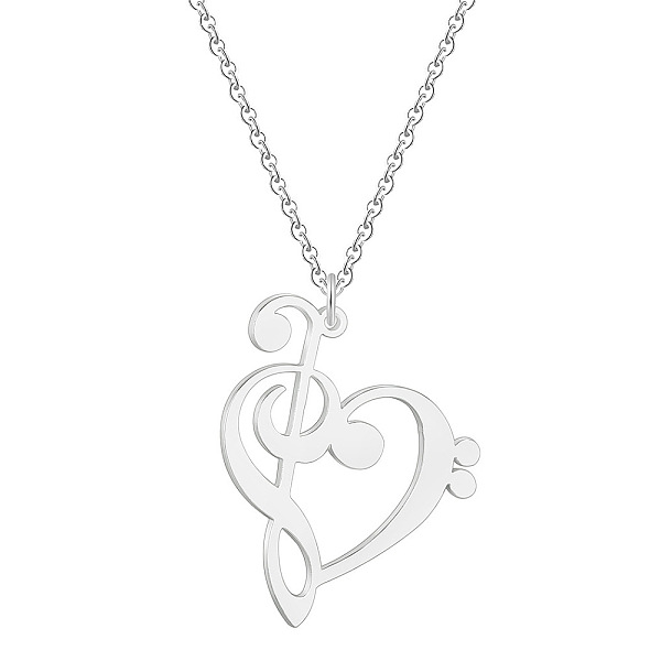 

PandaHall Brass Musical Note Heart Pendant Necklace with Stainless Steel Chains for Women, Platinum, 17.72 inch(45cm) Stainless Steel