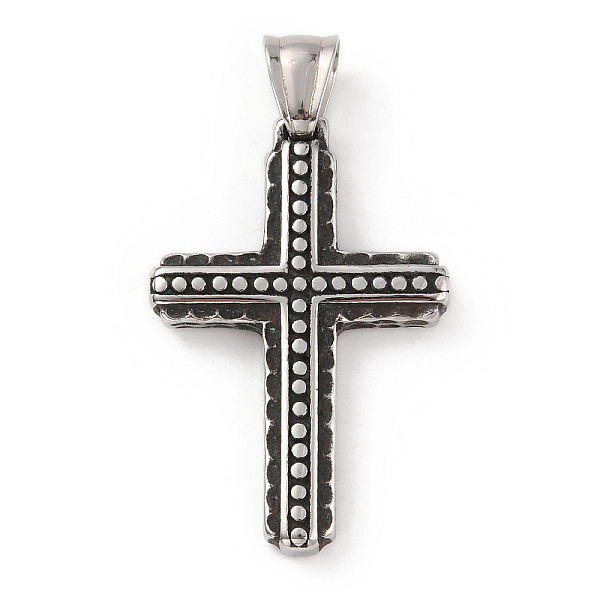 PandaHall 304 Stainless Steel Pendants, with 201 Stainless Steel Snap on Bails, Cross Charms, Antique Silver, 38x25.5x4mm, Hole: 7.5x5mm 304...