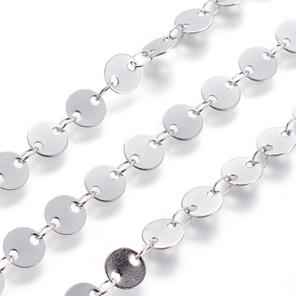

PandaHall 304 Stainless Steel Link Chains, Flat Sequin Chains, Soldered, with Spool, Flat Round, Stainless Steel Color, 6x0.5mm, about 32.8...