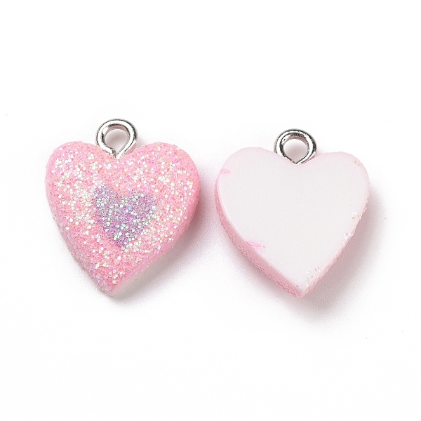

PandaHall Opaque Resin Pendants, Heart Charm, with Glitter Powder and Platinum Tone Iron Loops, Pink, Heart Pattern, 16.5x14.5x5mm, Hole...