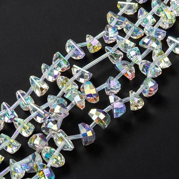 

PandaHall Electroplate Glass Bead Strands, AB Color Plated, Faceted Watermelon Slice, Clear AB, 11x8x7mm, Hole: 1.2mm, about 50pcs/strand..., White